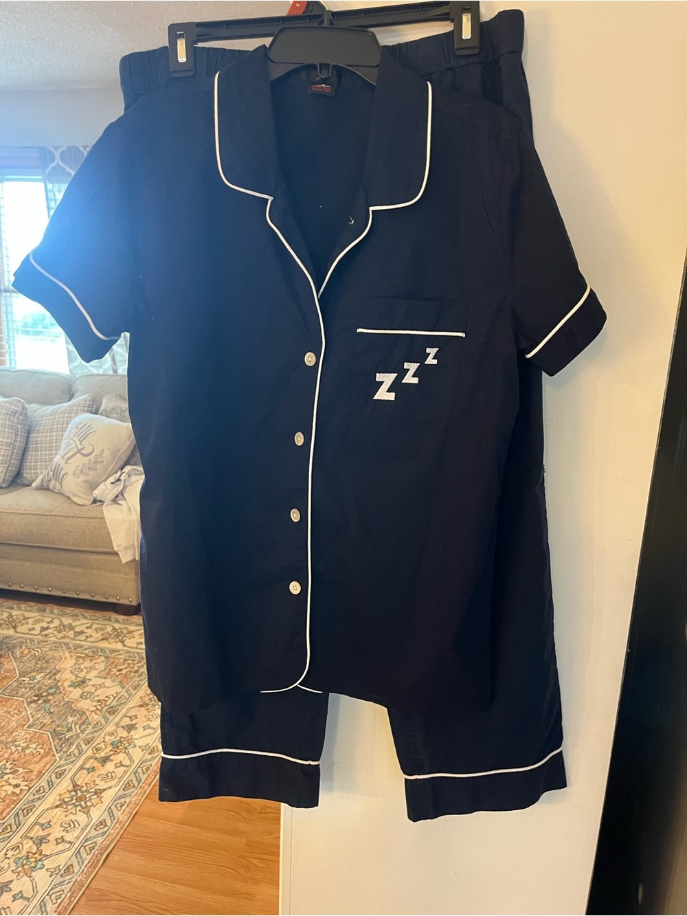 J.‎ Crew Navy Short-Sleeve Pajama Set with White Piping
